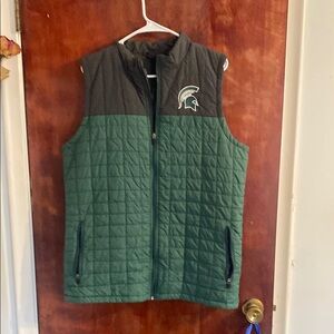 Men's Green & Black Quilted Vest with Spartan Logo